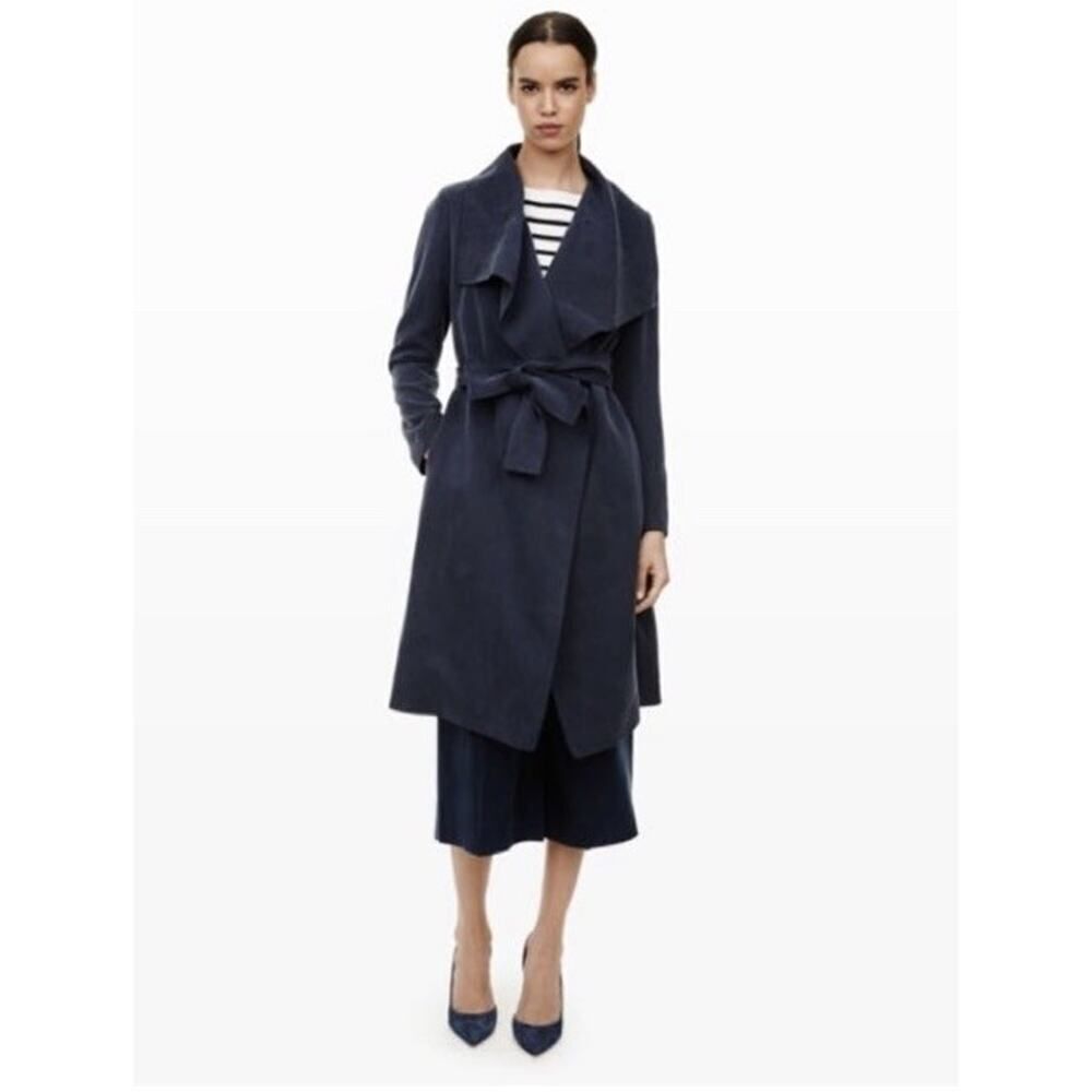 Club Monaco Navy Lyocell Waterfall Collar Lightweight Trench Coat XS